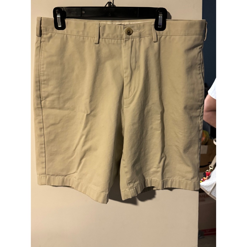 Lands End Mens 35 Traditional Fit Chino Shorts Khaki Tan Flat Front Cotton Twill
